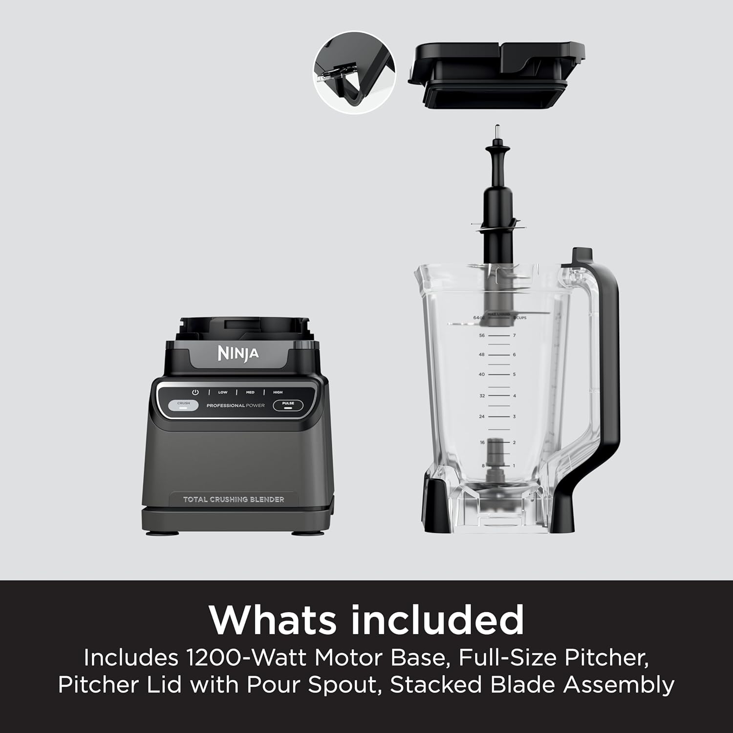 Ninja BR201AMZ Professional Blender 2.0, 1200 Watts, Auto-iQ Program, Total Crushing Blades, 72-oz. Pitcher, 4 Manual Speeds for Smoothies, Shakes, and Frozen Drinks, Dishwasher-Safe Parts, Dark Grey - Image 9