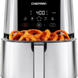 Chefman TurboFry® Touch Air Fryer, XL 8-Qt Family Size, One-Touch Digital Control Presets, French Fries, Chicken, Meat, Fish, Nonstick Dishwasher-Safe Parts, Automatic Shutoff, Stainless Steel
