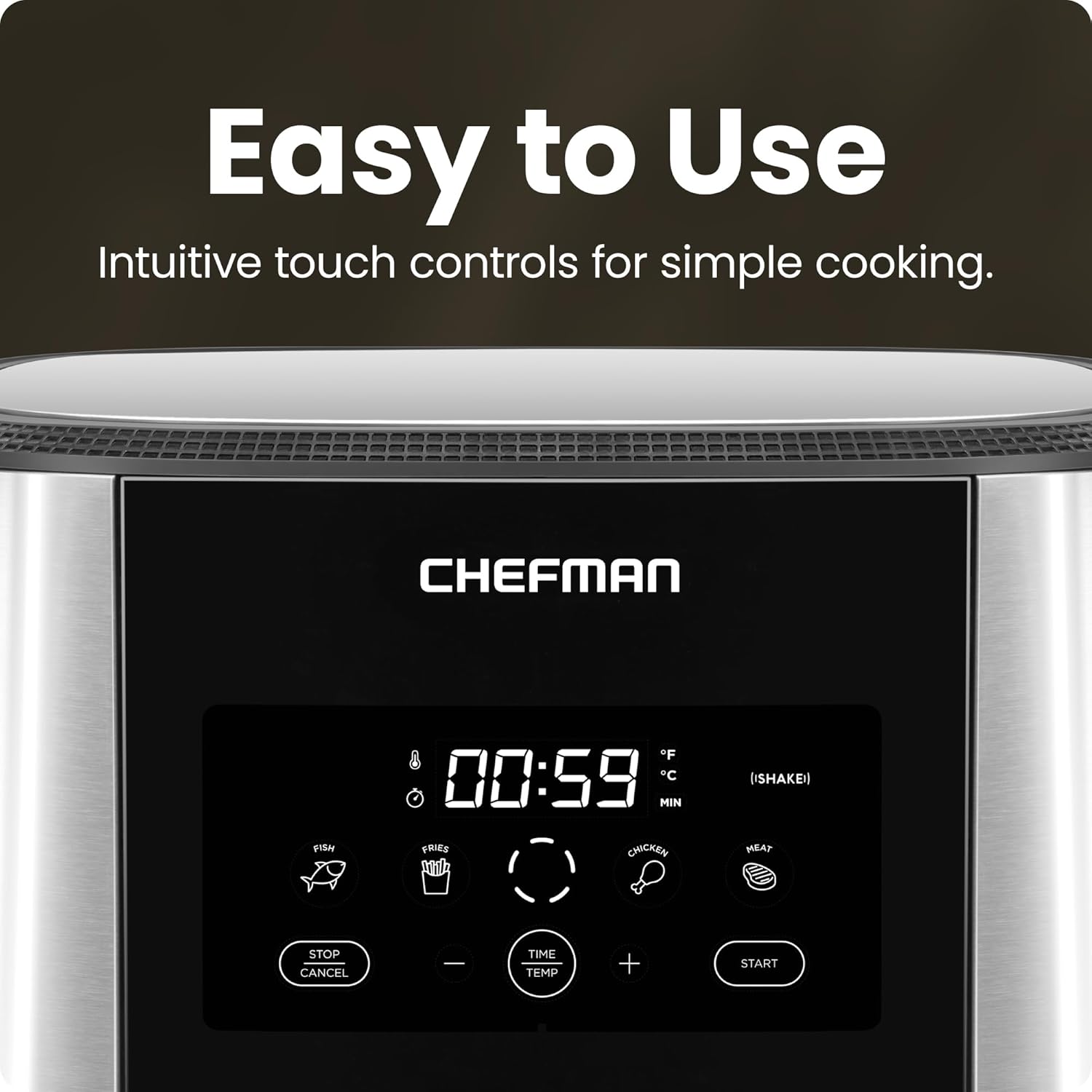 Chefman TurboFry® Touch Air Fryer, XL 8-Qt Family Size, One-Touch Digital Control Presets, French Fries, Chicken, Meat, Fish, Nonstick Dishwasher-Safe Parts, Automatic Shutoff, Stainless Steel - Image 4