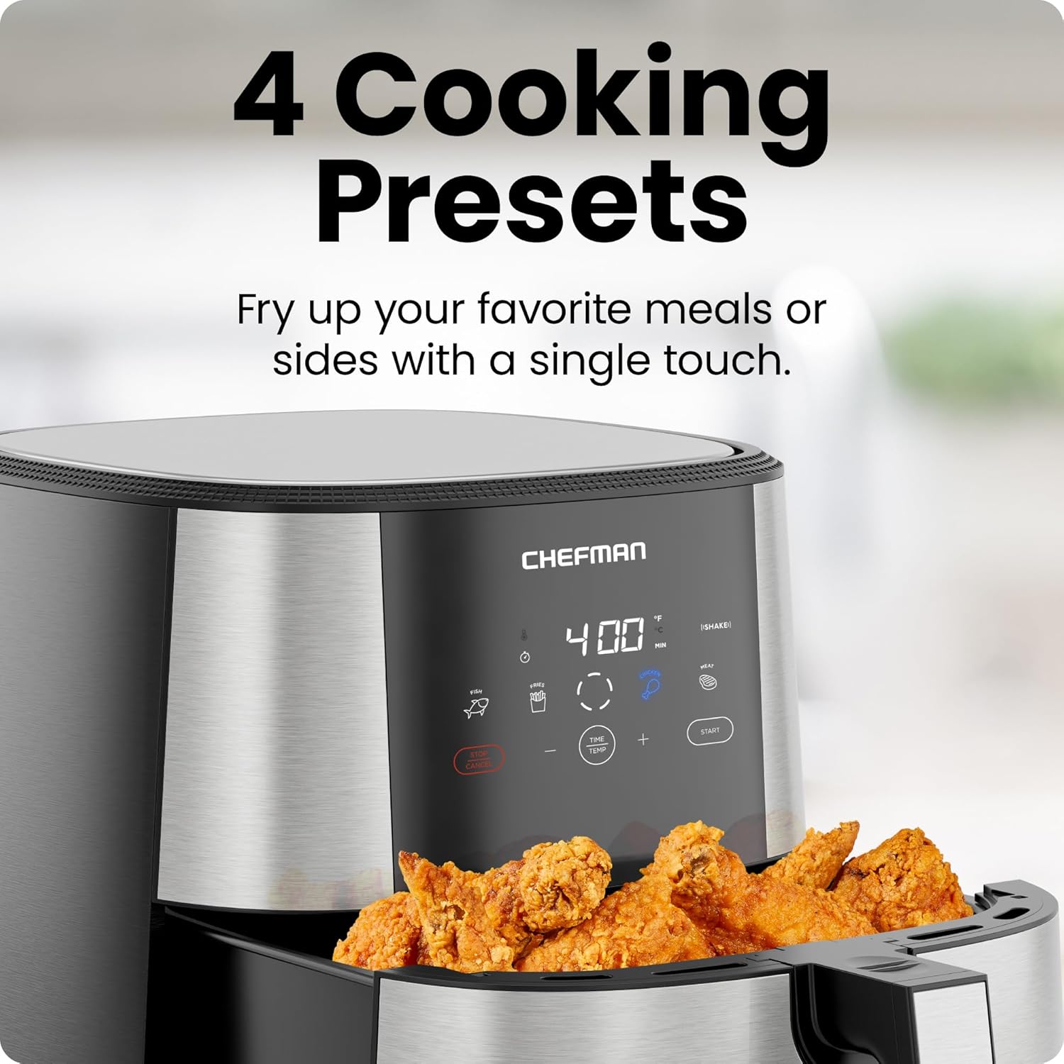 Chefman TurboFry® Touch Air Fryer, XL 8-Qt Family Size, One-Touch Digital Control Presets, French Fries, Chicken, Meat, Fish, Nonstick Dishwasher-Safe Parts, Automatic Shutoff, Stainless Steel - Image 5
