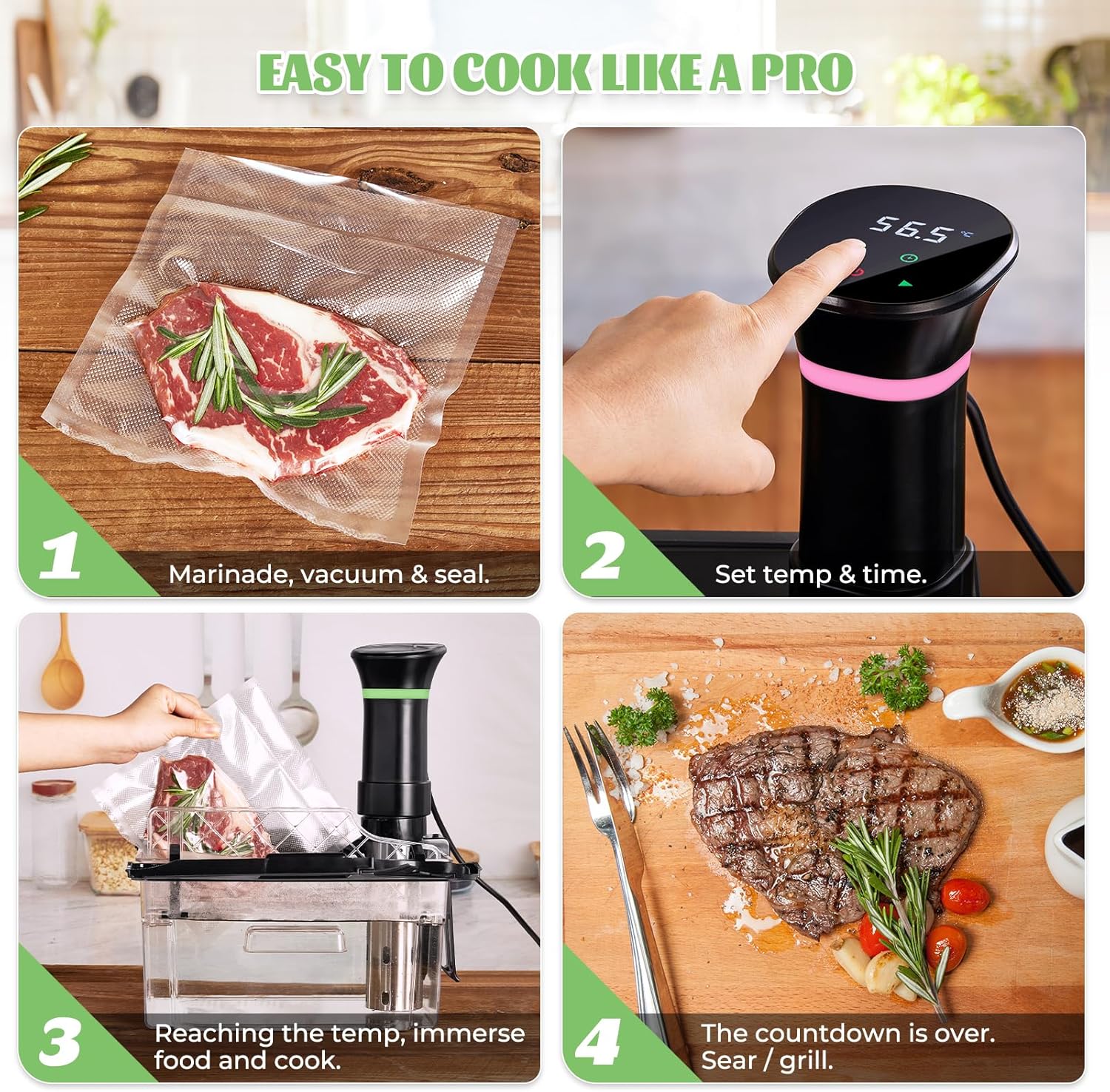 Sous Vide Machines, Immersion Circulators, Precision Cooker, with Recipe, Temperature and Time Digital Display Control, 1000W - Image 6