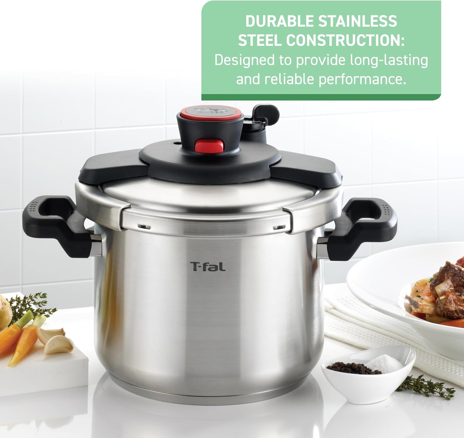 T-fal Clipso Stainless Steel Pressure Cooker, 6.3 Quart, Induction Cookware, Secure Locking System, One Hand System, Recipe Book Included, Pots and Pans, Kitchen, Silver - Image 3