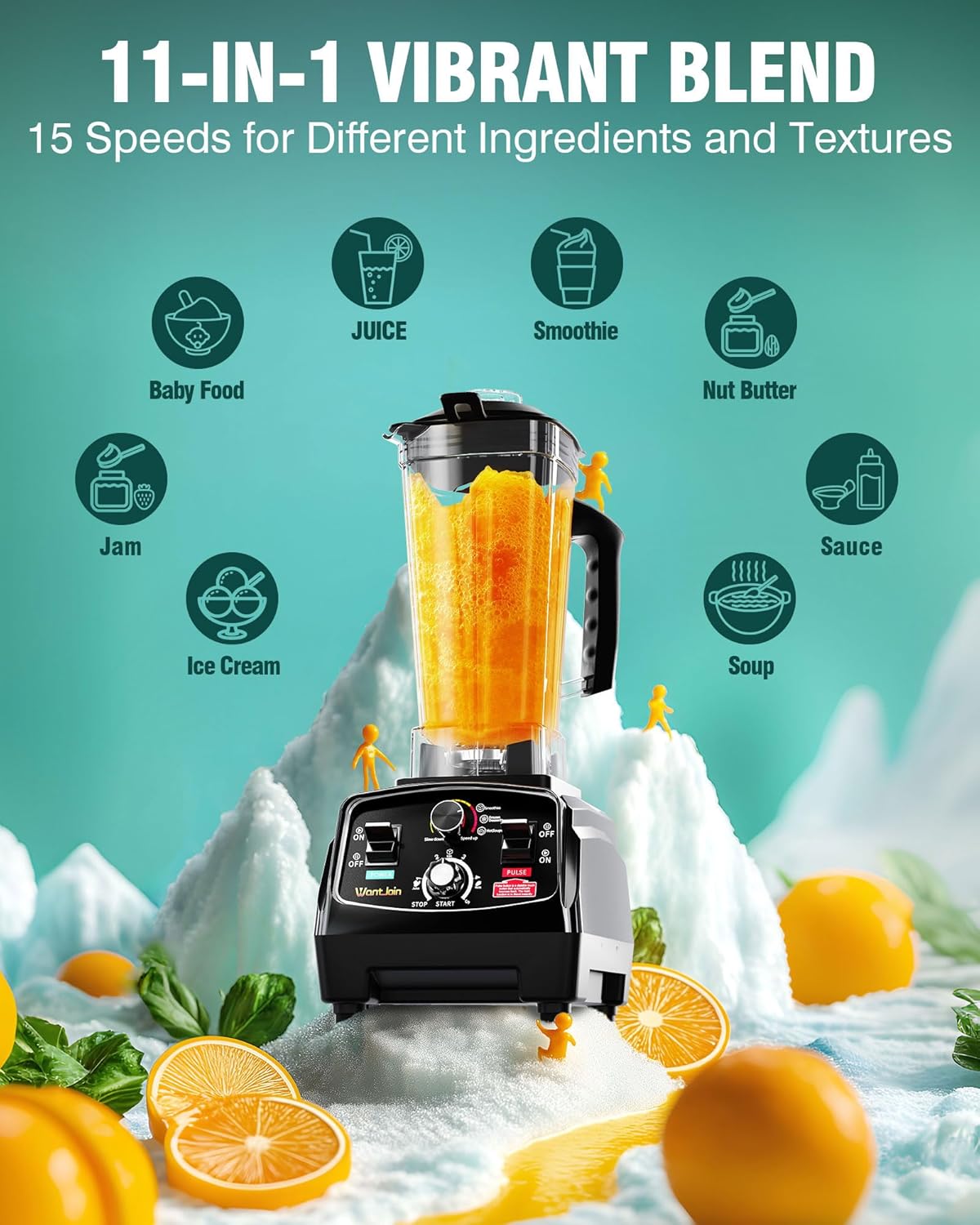 WantJoin Professional Blender, ETL listed 68oz Commercial Blender for kitchen Max 1800W High Power Home and Commercial with Timer, Smoothie Maker 2200ml for Crushing Ice, Frozen Dessert, Soup,fish - Image 6