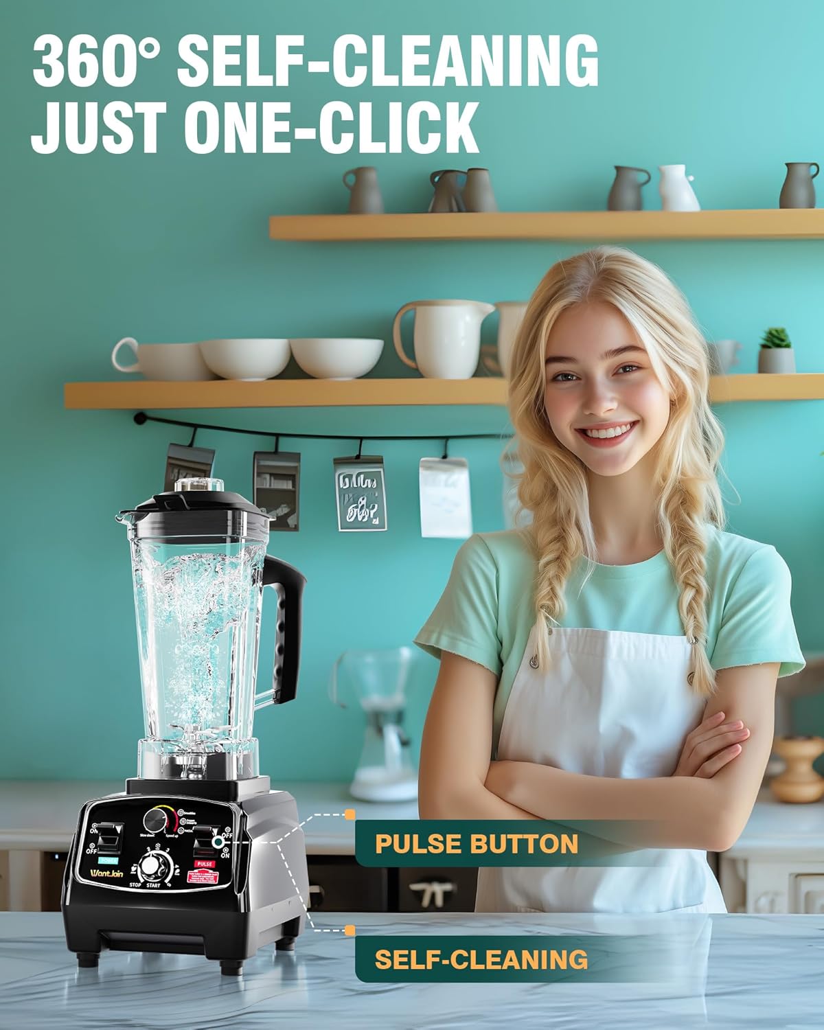 WantJoin Professional Blender, ETL listed 68oz Commercial Blender for kitchen Max 1800W High Power Home and Commercial with Timer, Smoothie Maker 2200ml for Crushing Ice, Frozen Dessert, Soup,fish - Image 9