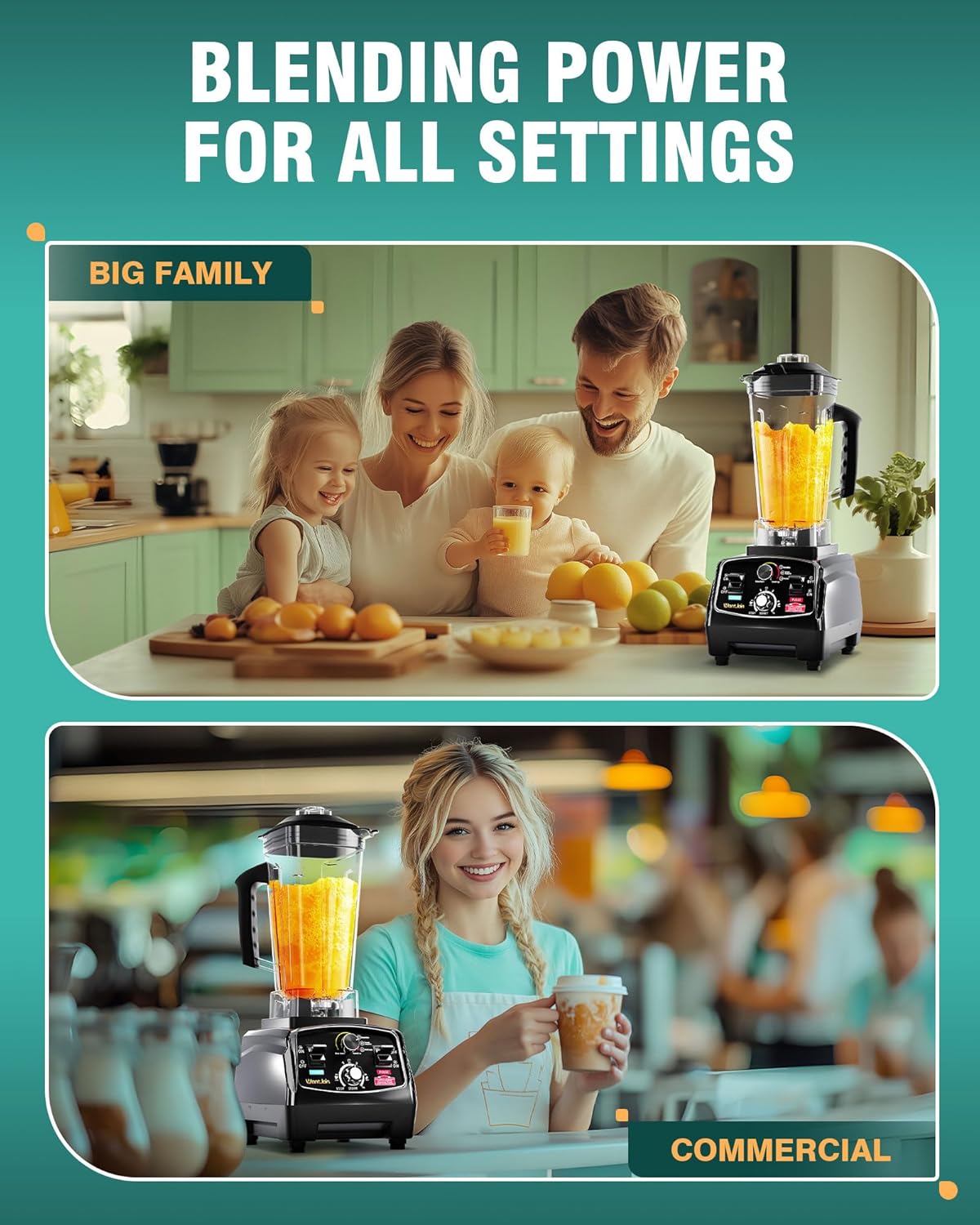 WantJoin Professional Blender, ETL listed 68oz Commercial Blender for kitchen Max 1800W High Power Home and Commercial with Timer, Smoothie Maker 2200ml for Crushing Ice, Frozen Dessert, Soup,fish - Image 10
