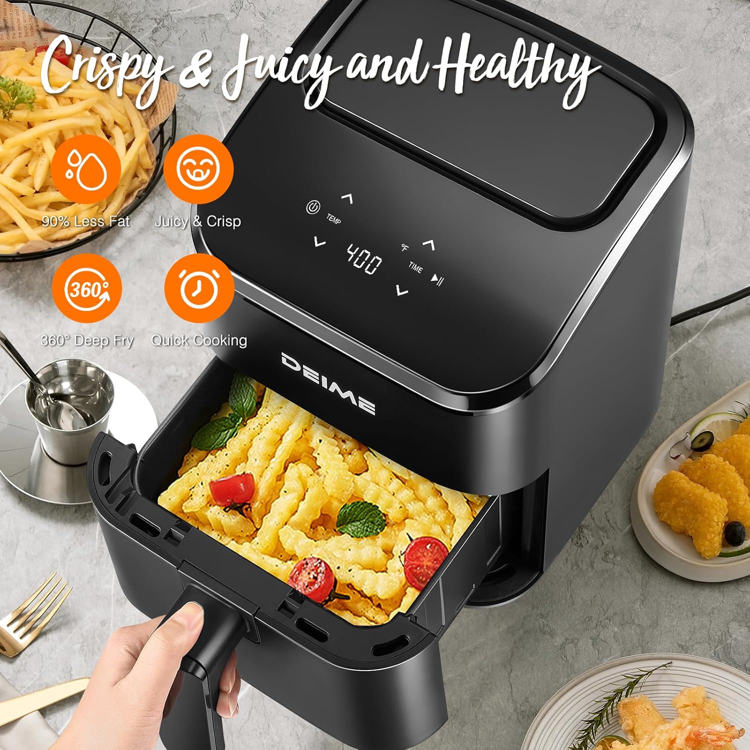 DEIME Air Fryer, Small Digital 2.8 Qt Airfryer Space Saving Compact, Bake, Reheat, Roasts for Quick Easy Meals, Mini Compact & Quiet, Nonstick & Dishwasher Safe Basket (Black) - Image 4