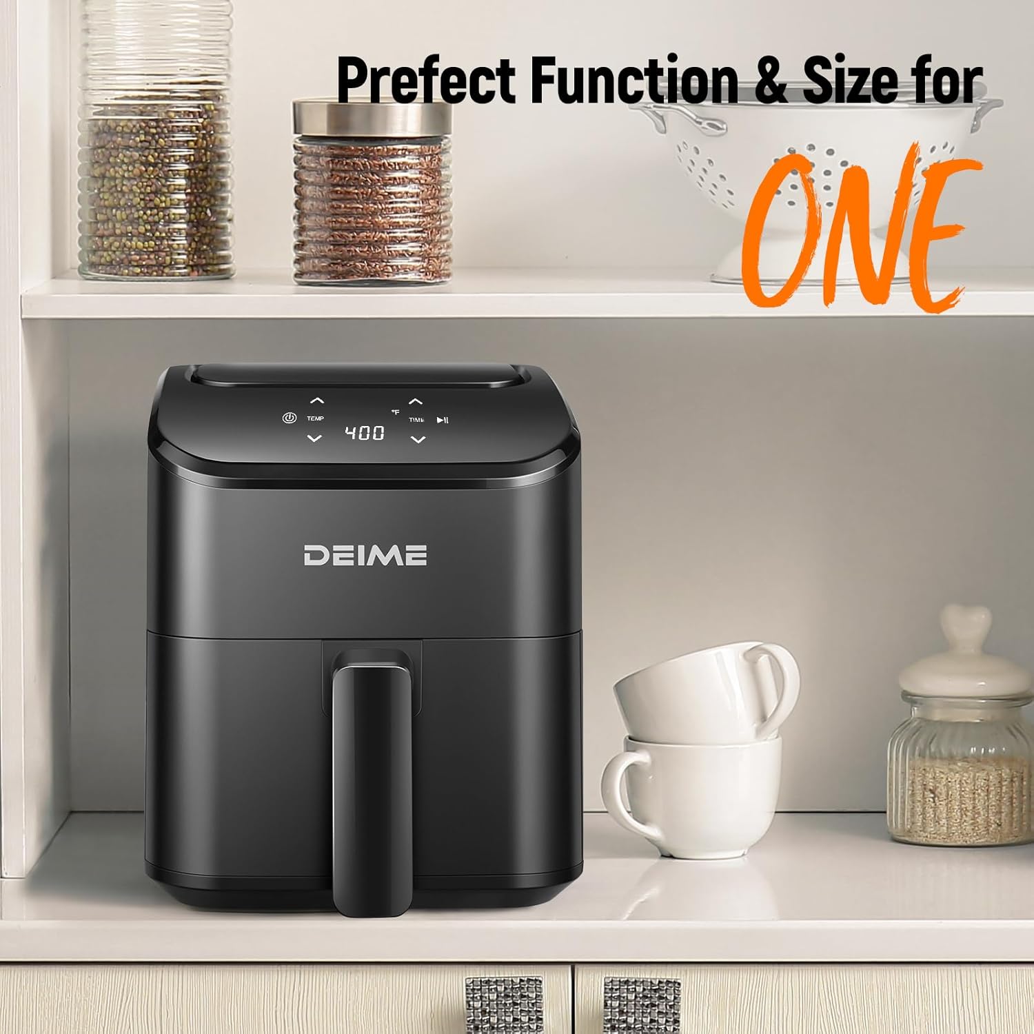 DEIME Air Fryer, Small Digital 2.8 Qt Airfryer Space Saving Compact, Bake, Reheat, Roasts for Quick Easy Meals, Mini Compact & Quiet, Nonstick & Dishwasher Safe Basket (Black) - Image 5