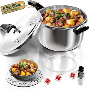 WantJoin Pressure Cooker Stainless Steel 6.5 Qt, Commercial Stove Top Pressure Cooker Pot Used for Pressure Foodie or Steaming, Compatible with Gas & Induction Cooker