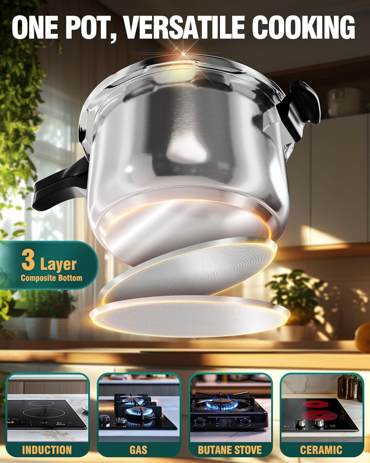 WantJoin Pressure Cooker Stainless Steel 6.5 Qt, Commercial Stove Top Pressure Cooker Pot Used for Pressure Foodie or Steaming, Compatible with Gas & Induction Cooker - Image 3