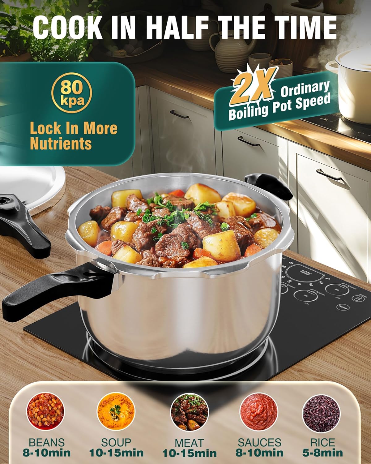 WantJoin Pressure Cooker Stainless Steel 6.5 Qt, Commercial Stove Top Pressure Cooker Pot Used for Pressure Foodie or Steaming, Compatible with Gas & Induction Cooker - Image 5