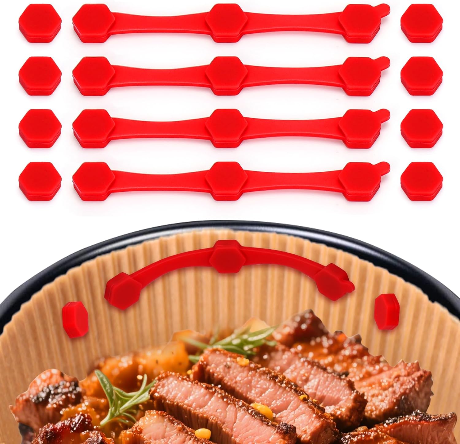 12PCS Air Fryer Magnets Silicone Buckle for Parchment Paper Liners, High-Temp Resistant Air Fryer Accessories, Prevent Burning, Safely Lock Paper from Heating Element or Covering Food (Red)