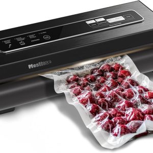 Vacuum Sealer Machine, Mesliese 90Kpa Powerful 6-in-1 Precision Compact Vacuum Food Preservation System with Cutter, 2 Bag Rolls & 5 Pre-cut Bags, Dry&Moist Modes Smart Suction, ETL Listed (Dark Gray)
