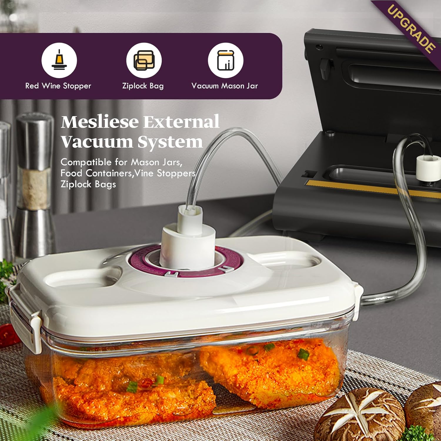 Vacuum Sealer Machine, Mesliese 90Kpa Powerful 6-in-1 Precision Compact Vacuum Food Preservation System with Cutter, 2 Bag Rolls & 5 Pre-cut Bags, Dry&Moist Modes Smart Suction, ETL Listed (Dark Gray) - Image 7