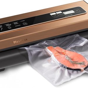 Mesliese Vacuum Sealer Machine Powerful 90Kpa Precision 6-in-1 Compact Vacuum Food Preservation System Built-in Cutter, 2 Bag Rolls & 5 Pre-cut Bags, Dry&Moist Modes Smart Suction, ETL Listed (Copper)