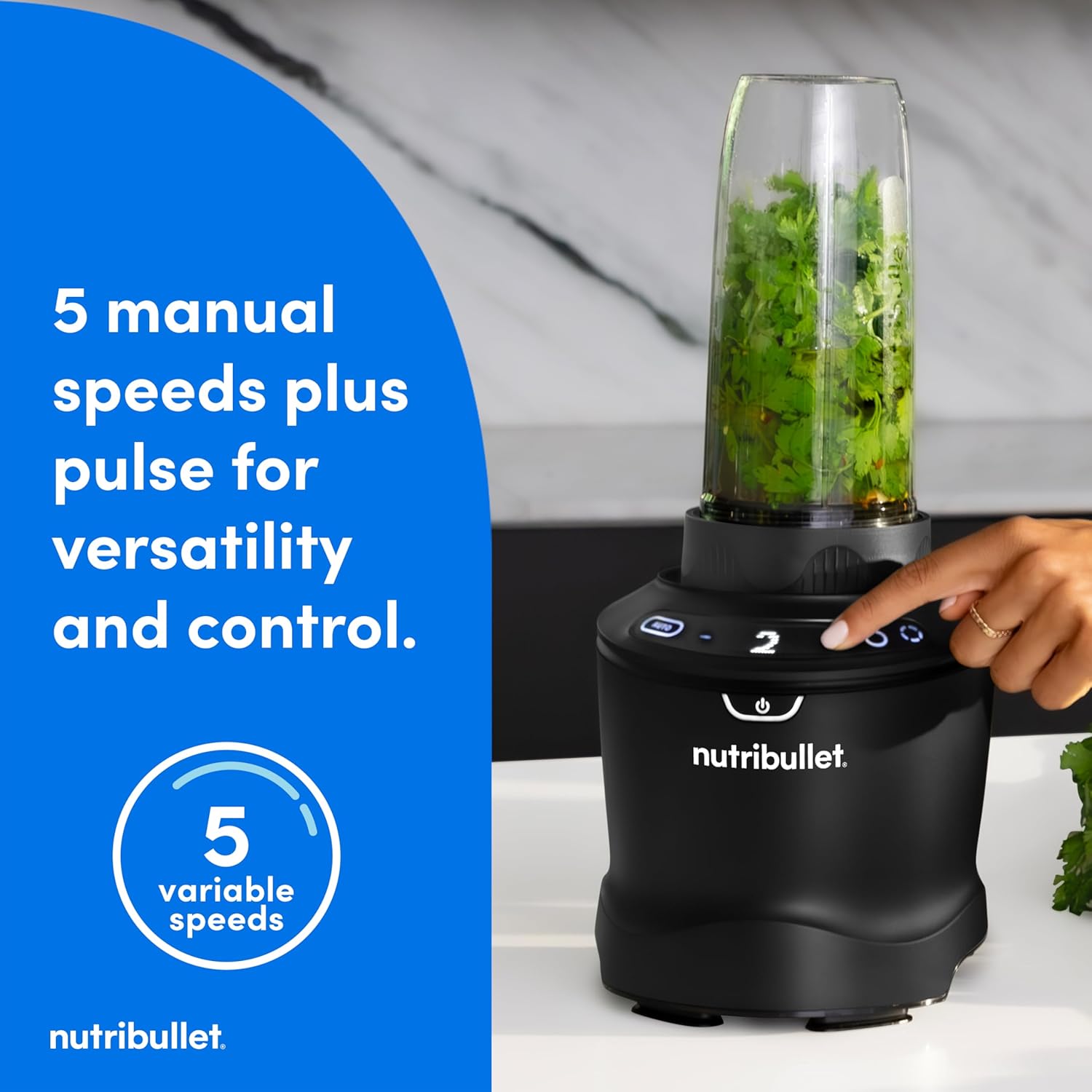 nutribullet® SmartSense Blender Combo, 1400W, 64oz Pitcher, 32oz & 24oz Cups, 5-Speed, Smoothies, Ice and Frozen Fruit, Nut Milk, Soup, Matte Black, NBF50700AK - Image 5