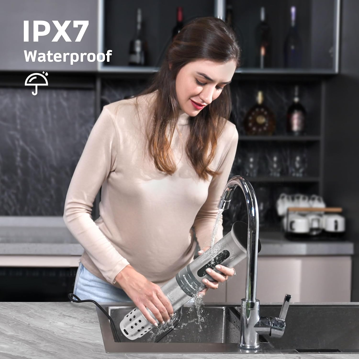 KitchenBoss Wifi Sous Vide Cooker: Ultra-quiet Sous Vide Machine Immersion Circulator APP Control 1100W, IPX7 Waterproof Sous Vide Precision Cooker Accurate Temperature Fast-Heating, Silver - Image 8