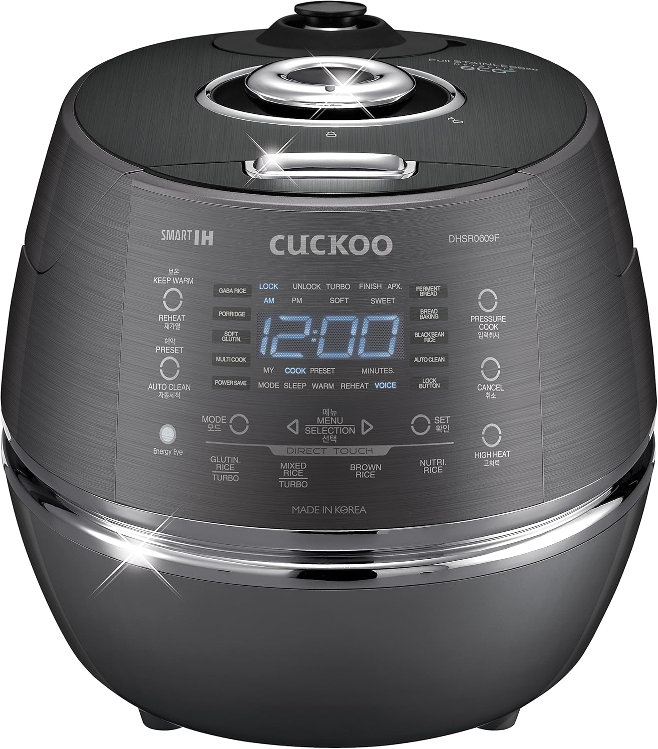 CUCKOO High Pressure Rice Cooker 6-Cup Uncooked / 12-Cup Cooked with Induction Heating Technology, Versatile Rice Maker with 21 Menu Options and Steam Plate, Voice Guide, Dark Gray (CRP-DHSR0609FD)