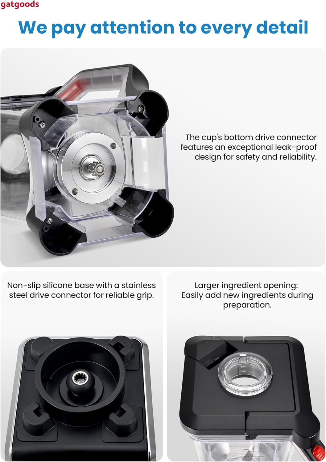 72 Oz Large Blender - 2200W Professional, High Speed Commercial Blender, Variable Speed, Self-Cleaning, Dishwasher Safe - Image 6