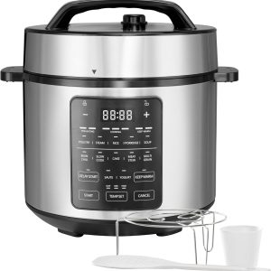 Simple Deluxe Electric Pressure Cooker, Non-Stick 12-in-1 & 6QT Stainless Steel Multi Cooker for Slow Cook, Meat Stew, Cake, Porridge, Multigrain, Dishwasher Safe, Silver