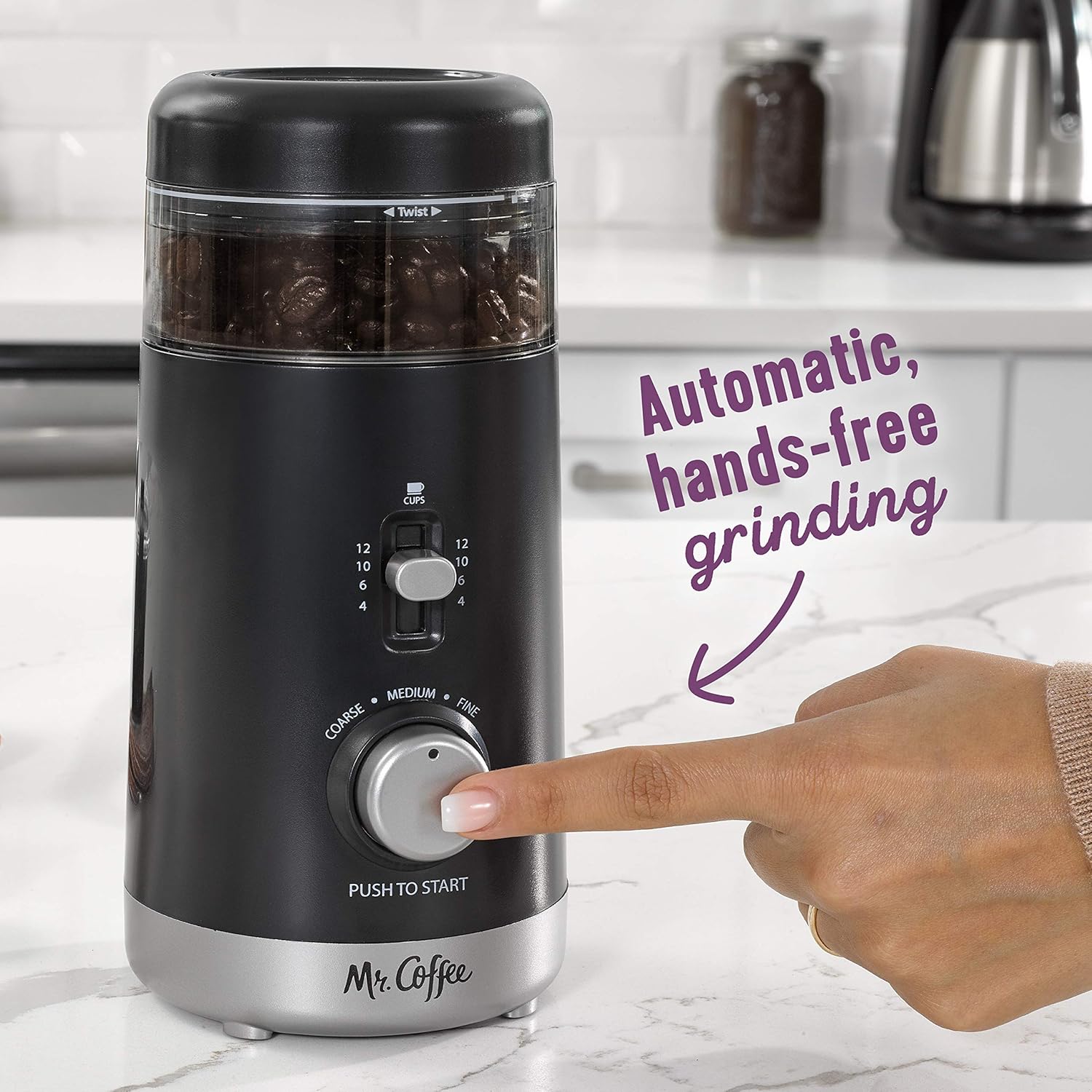 Mr. Coffee Automatic Coffee Grinder with 5 Presets, 12 Cup Capacity, Black – Ideal for Home Use and Espresso Lovers - Image 2