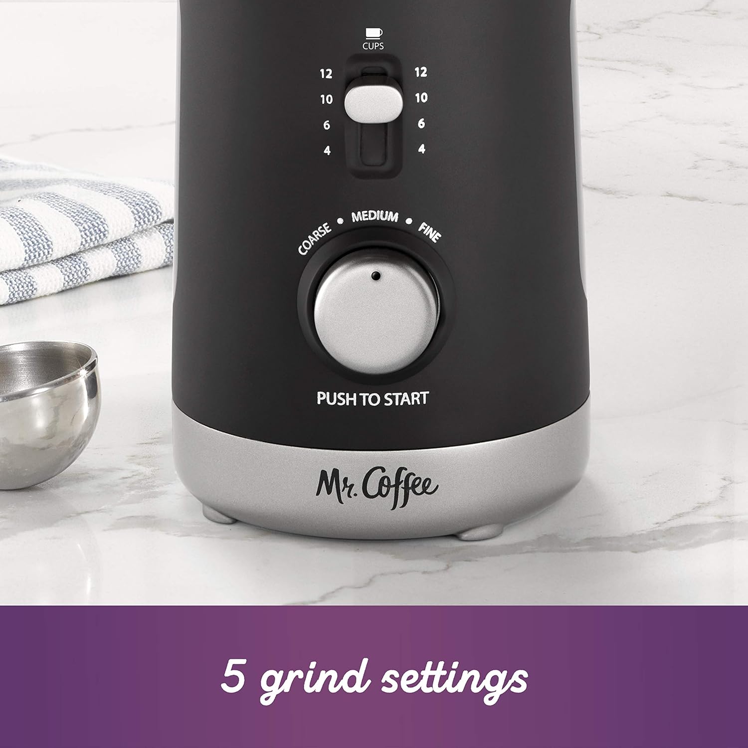 Mr. Coffee Automatic Coffee Grinder with 5 Presets, 12 Cup Capacity, Black – Ideal for Home Use and Espresso Lovers - Image 3