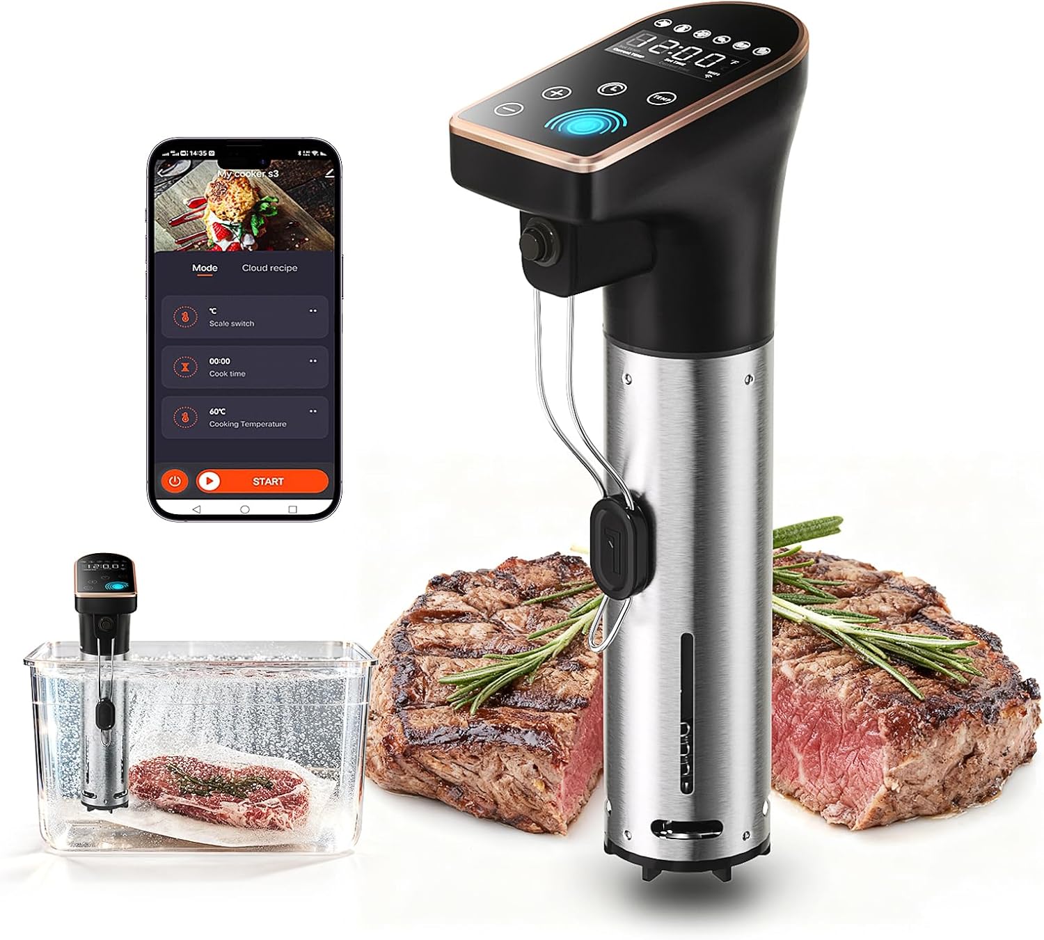 1300W Sous Vide Precision Cooker Machines(2.4G WIFI), IPX7 Full Waterproof Immersion Circulator, New Quiet Brushless Motor, 6 One-Touch Presets, Effortless Gourmet Meals