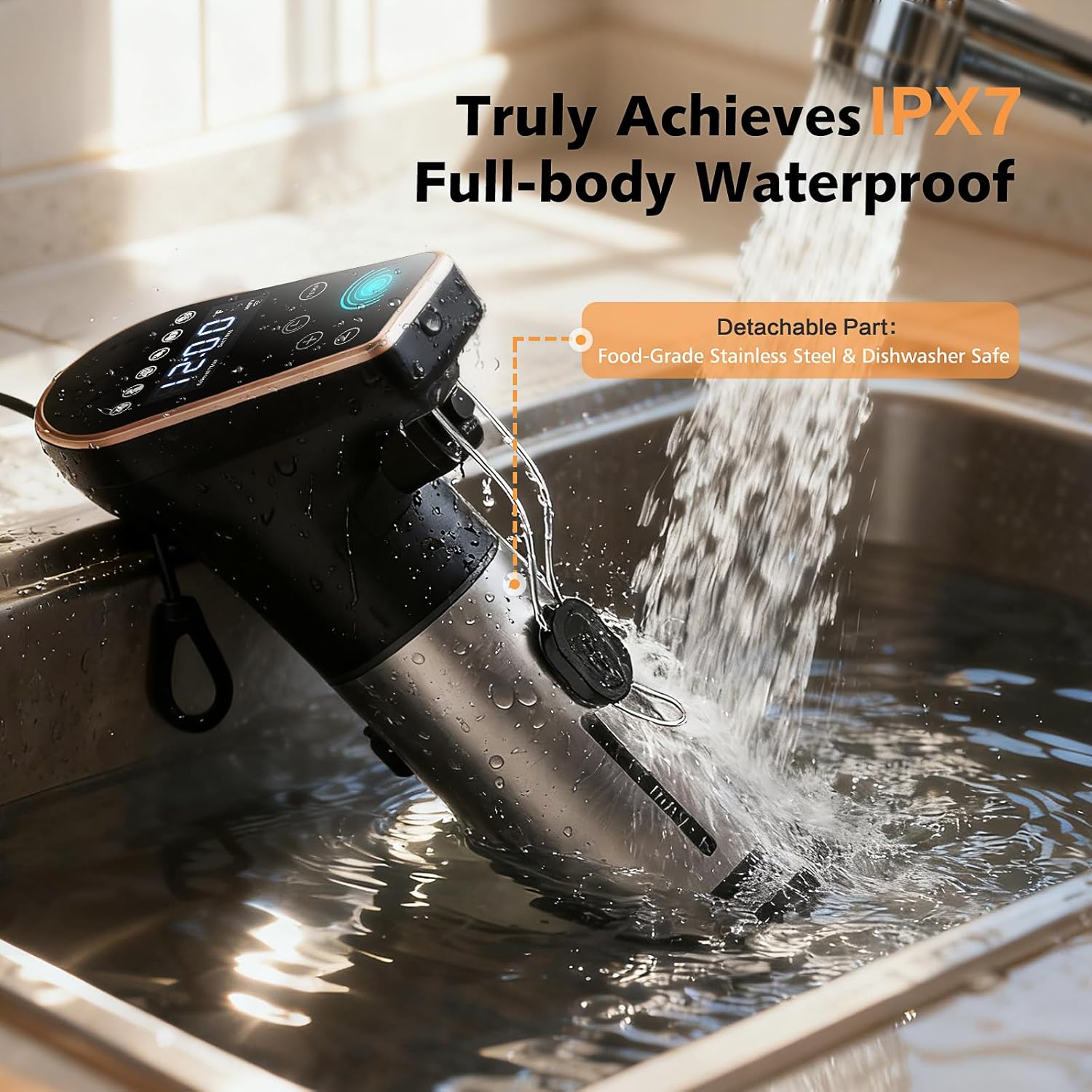 1300W Sous Vide Precision Cooker Machines(2.4G WIFI), IPX7 Full Waterproof Immersion Circulator, New Quiet Brushless Motor, 6 One-Touch Presets, Effortless Gourmet Meals - Image 3