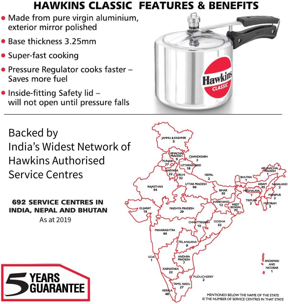 Hawkins Aluminium 3 Litre Classic Pressure Cooker, Tall Design Inner Lid Cooker, Best Cooker, Silver (Cl3T) - Image 3
