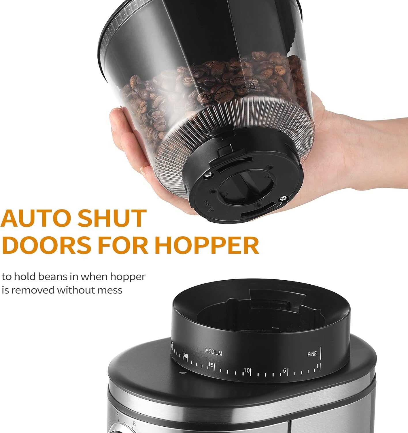 Burr Coffee Grinder, Electric Conical Coffee Bean Grinder With 30 Adjustable Grind Settings For 2-12 Cups, Sliver & Black - Image 3