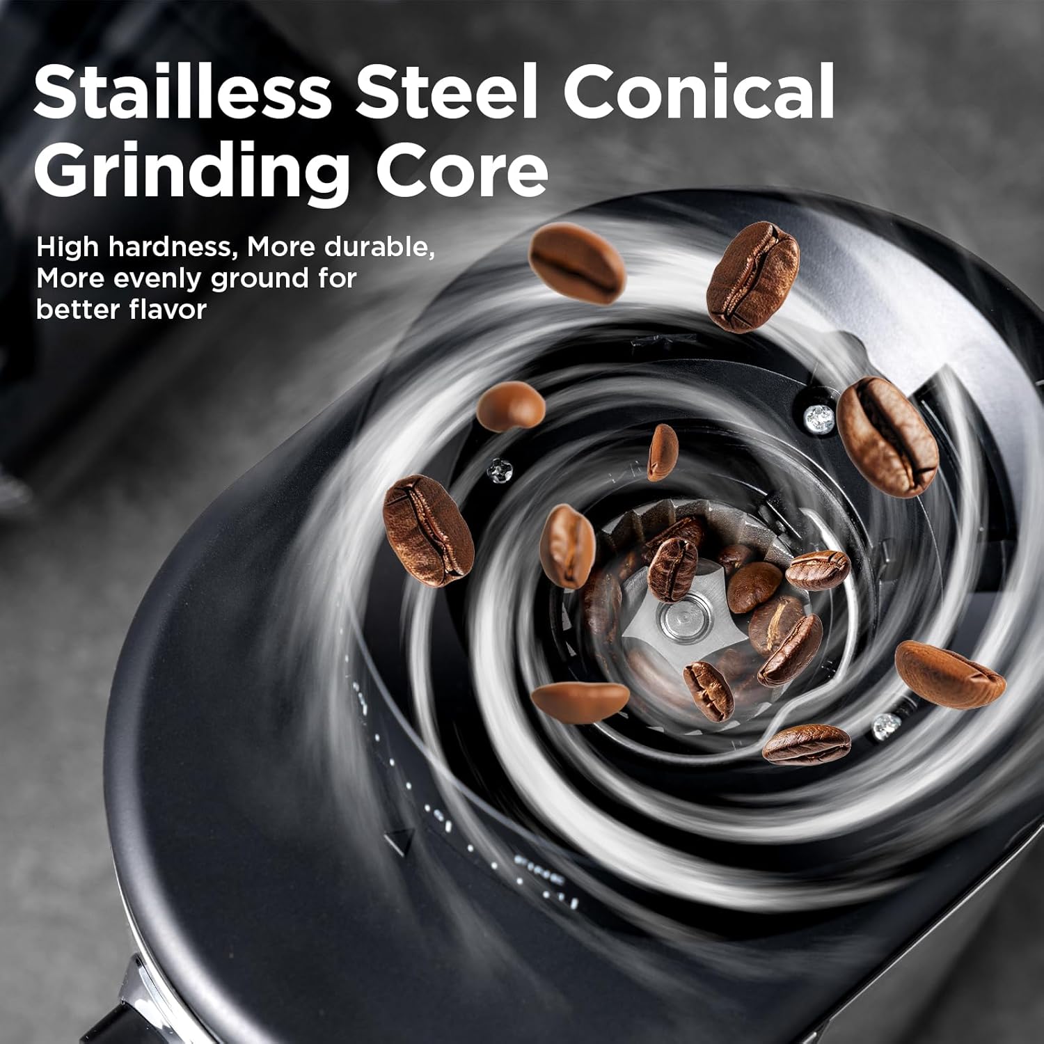 Burr Coffee Grinder, Electric Conical Coffee Bean Grinder With 30 Adjustable Grind Settings For 2-12 Cups, Sliver & Black - Image 4