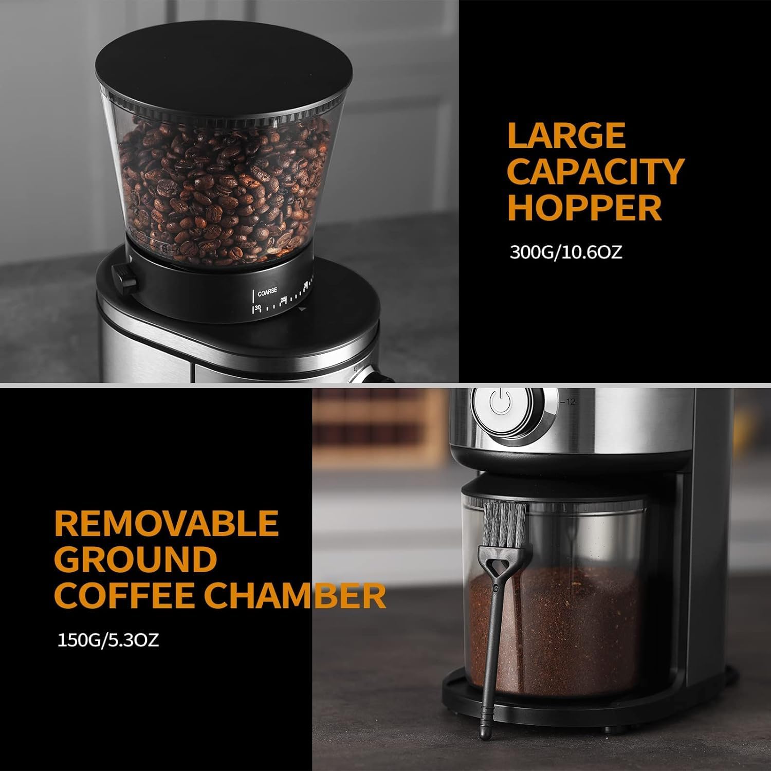 Burr Coffee Grinder, Electric Conical Coffee Bean Grinder With 30 Adjustable Grind Settings For 2-12 Cups, Sliver & Black - Image 9