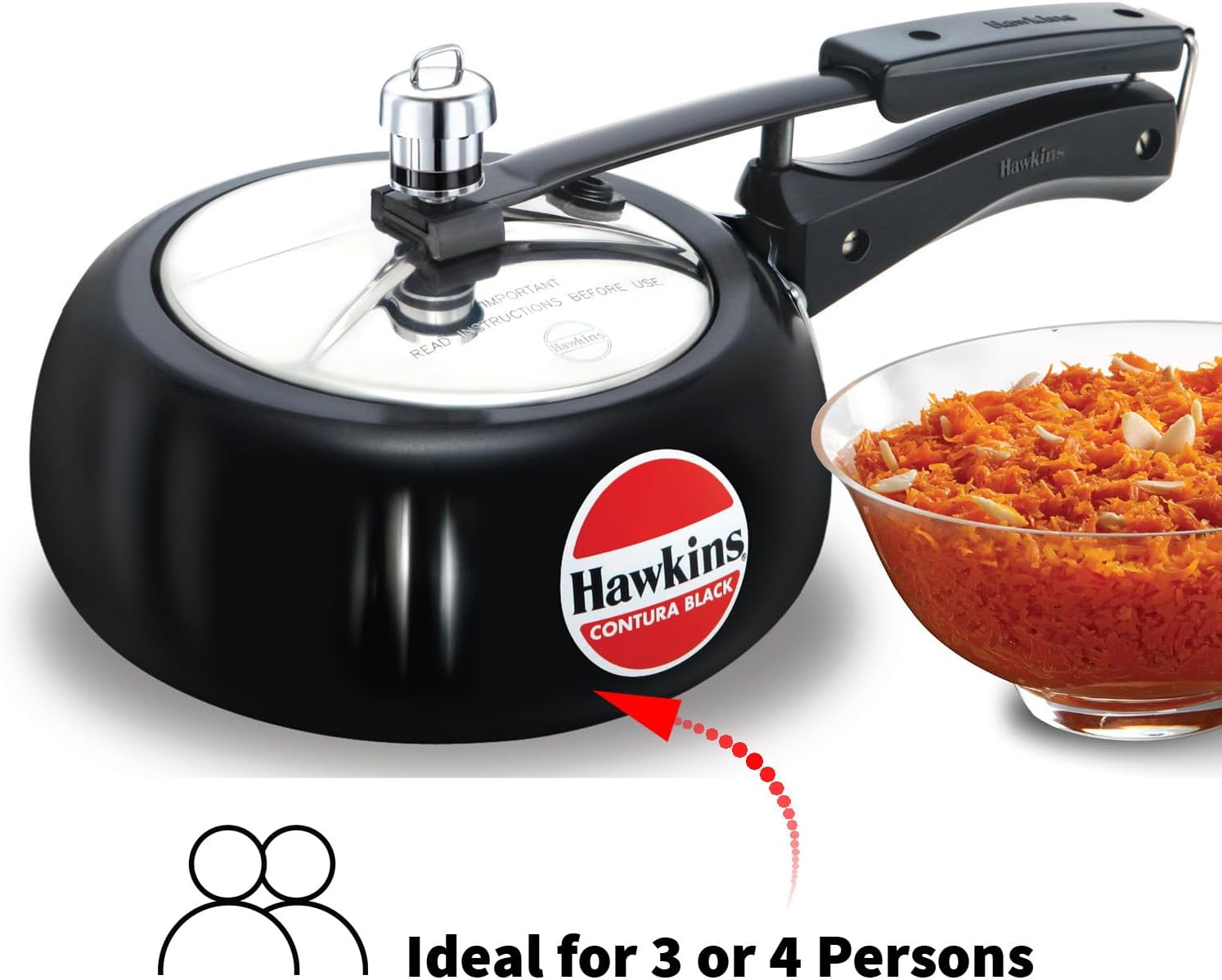 Hawkins 2 Litre Contura Black Pressure Cooker, Hard Anodised Inner Lid Cooker, Handi Cooker, Small Cooker, Black (CB20) - Image 2