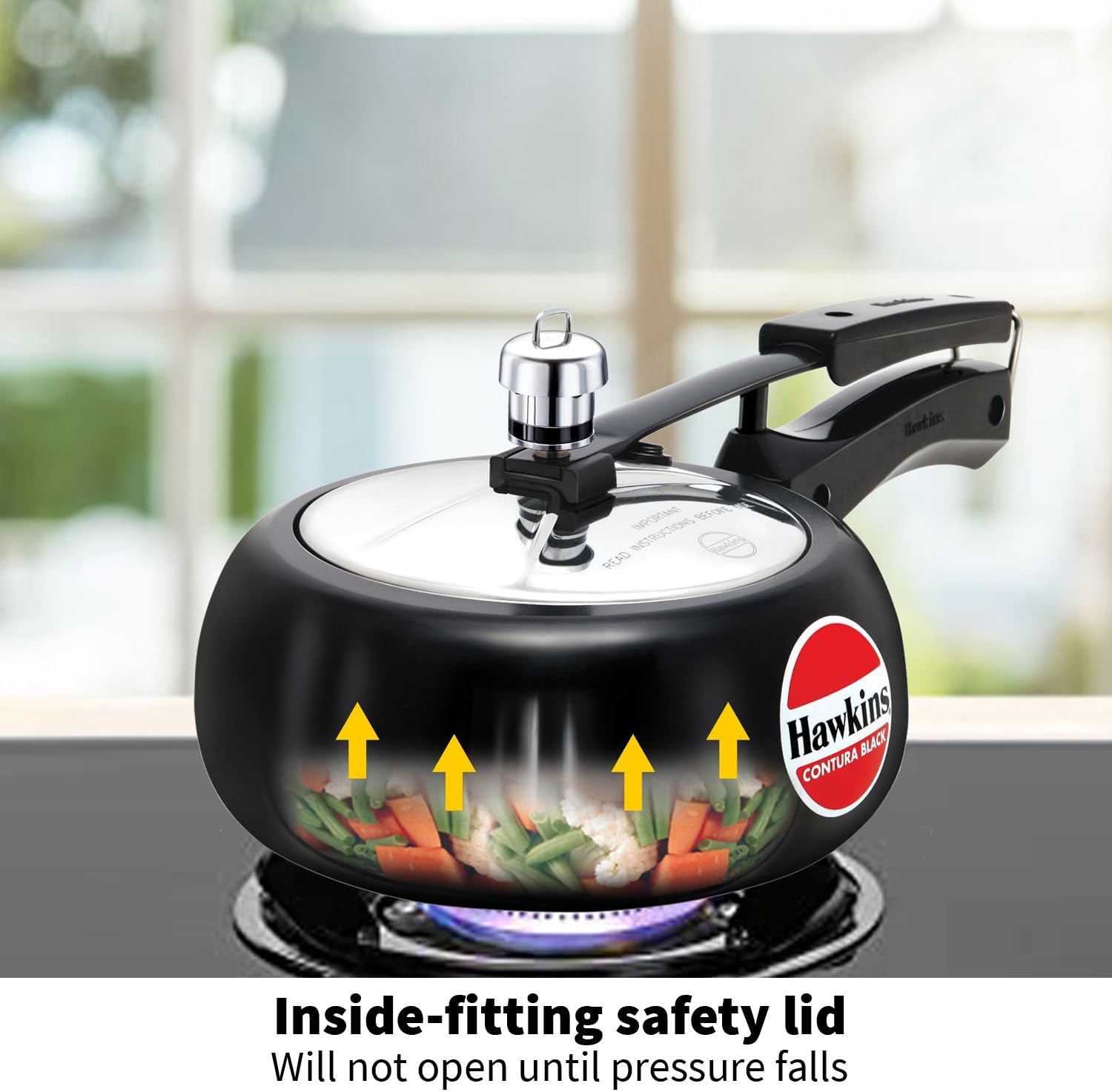 Hawkins 2 Litre Contura Black Pressure Cooker, Hard Anodised Inner Lid Cooker, Handi Cooker, Small Cooker, Black (CB20) - Image 5