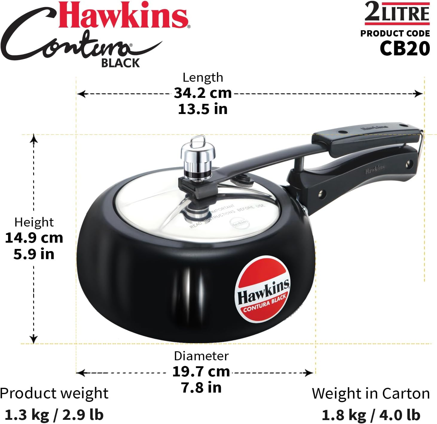 Hawkins 2 Litre Contura Black Pressure Cooker, Hard Anodised Inner Lid Cooker, Handi Cooker, Small Cooker, Black (CB20) - Image 9