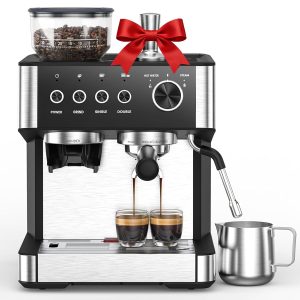 Espresso Machine with Grinder, 20 Bar Expresso Coffee Machines with Milk Frother Steam Wand, Professional Espresso Maker with Removable Water Tank, Cappuccino & Latte Machine for Home