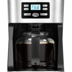 Gourmia Digital Coffee Machine 12Cup FullyAutomatic Large coffee maker integrated CoffeeGrinder,Pot,stainless steel mesh coffee filter 4Hr KeepWarm and Freshness Indicator GCM3180,Black and Silver