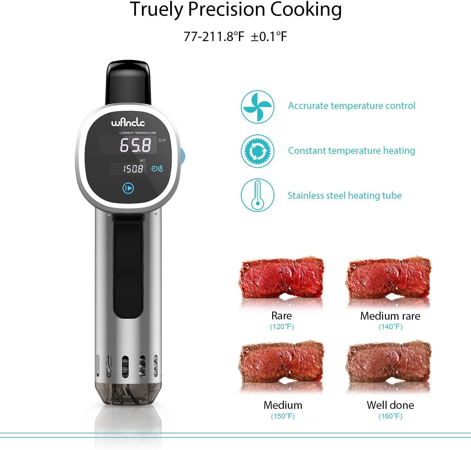 Sous Vide Cooker Immersion Circulator, Wancle sous vide machine 850W, Ultra-Quiet, 120V, Black - Image 3