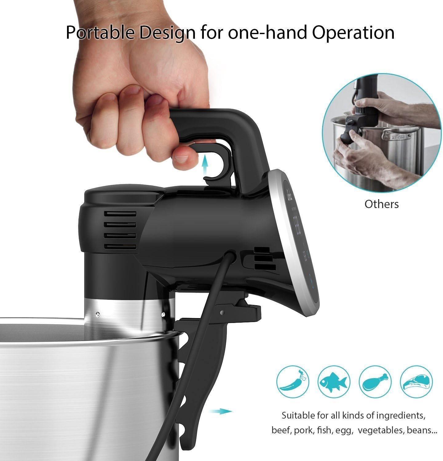 Sous Vide Cooker Immersion Circulator, Wancle sous vide machine 850W, Ultra-Quiet, 120V, Black - Image 4