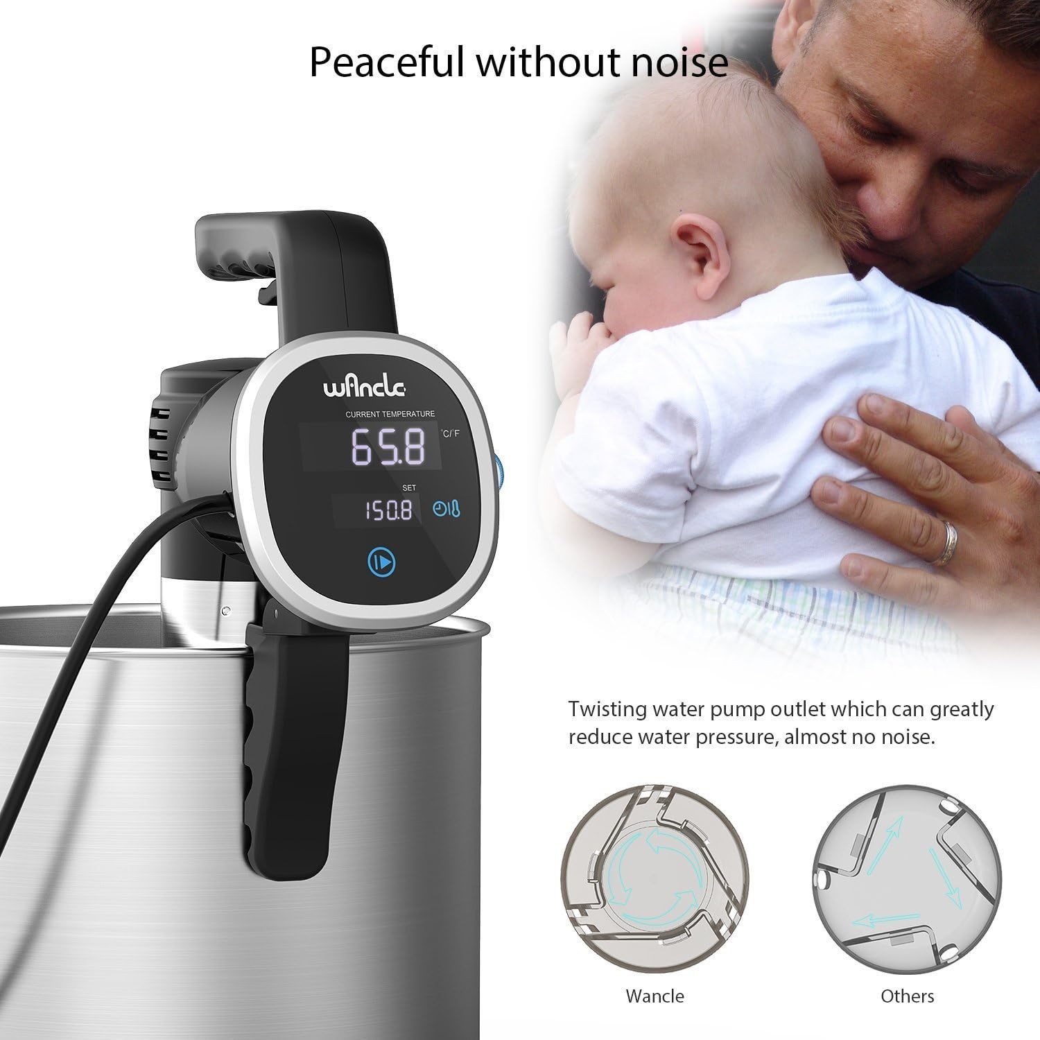 Sous Vide Cooker Immersion Circulator, Wancle sous vide machine 850W, Ultra-Quiet, 120V, Black - Image 5