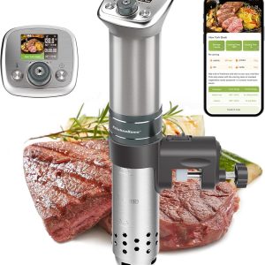KitchenBoss WiFi Sous Vide Cooker: Ultra-quiet Sous Vide Machine Built-in TFT Color Display Recipes, 1100W Sous Vide Immersion Circulator Accurate Temp Waterproof Magnetic Knob APP Control, Silver