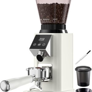 Tuni G1 Conical Burr Coffee Grinder, 48 Grind Settings Anti-static Burr Mill, Precision Electronic Timer and LED Touchscreen for Espresso/Drip/Cold Brew/French Press, Stainless Steel, Ivory