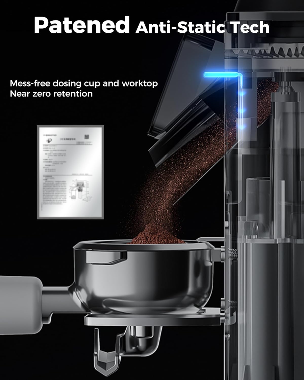 Tuni G1 Conical Burr Coffee Grinder, 48 Grind Settings Anti-static Burr Mill, Precision Electronic Timer and LED Touchscreen for Espresso/Drip/Cold Brew/French Press, Stainless Steel, Ivory - Image 5