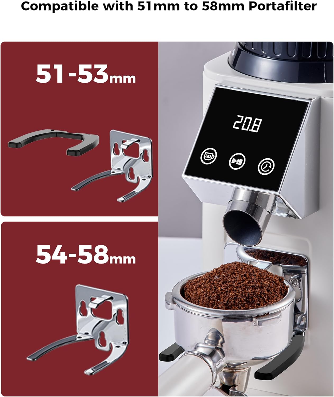 Tuni G1 Conical Burr Coffee Grinder, 48 Grind Settings Anti-static Burr Mill, Precision Electronic Timer and LED Touchscreen for Espresso/Drip/Cold Brew/French Press, Stainless Steel, Ivory - Image 8