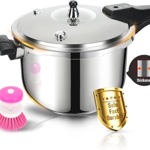 Stainless Steel Pressure Cooker, Peterboo 4 Quart Induction Compatible Thickened Pressure Cooker with Spring Valve Safeguard Devices, Compatible with Gas & Induction Cooker 2-3 Members Use