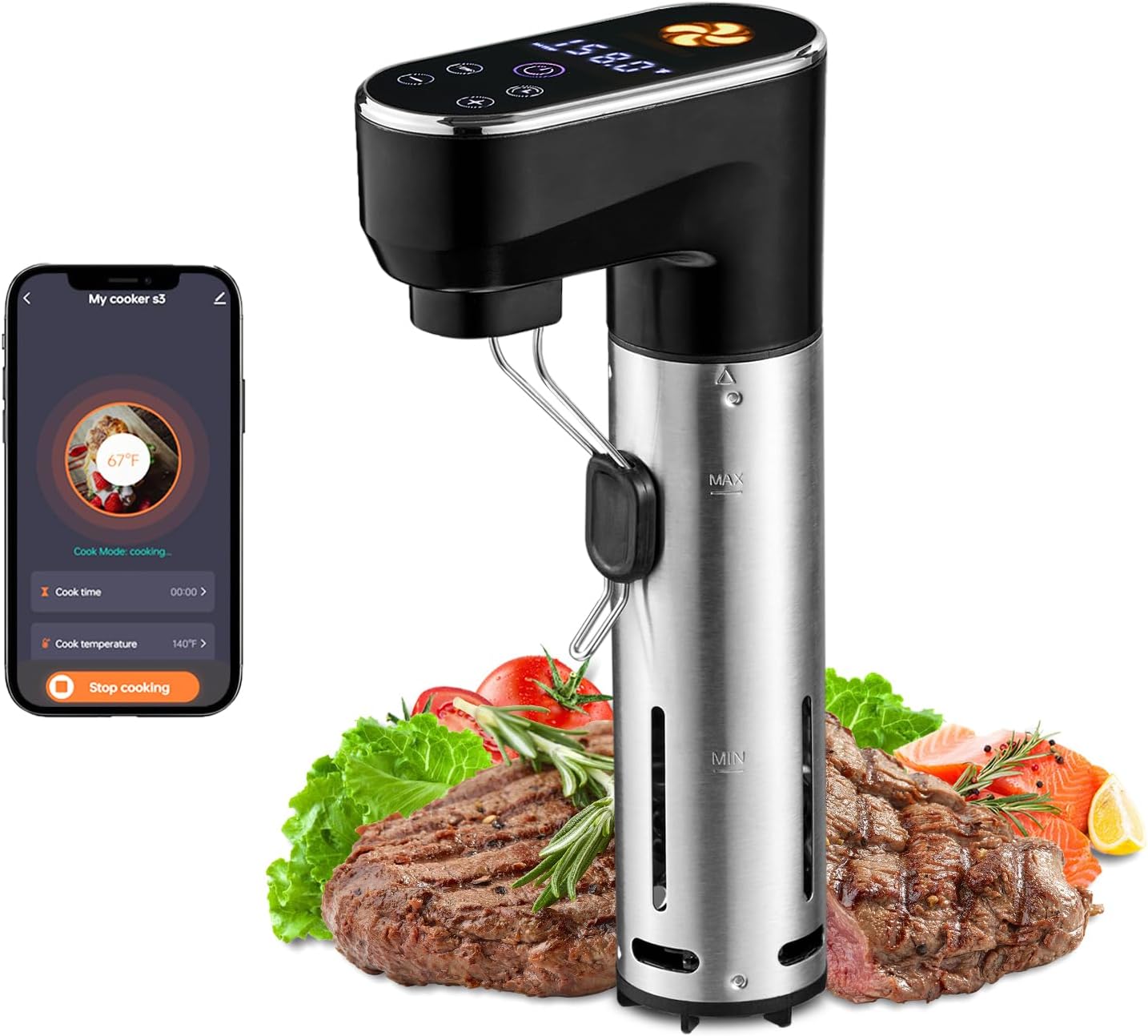 1300W Sous Vide Cooker,WIFI Sous Vide Machines,Immersion Circulator,Precision Cooker,Recipes,Accurate Temperature and Time Control,IPX7 Waterproof,Ultra Quiet,Fast Heating,APP Recipes Timer