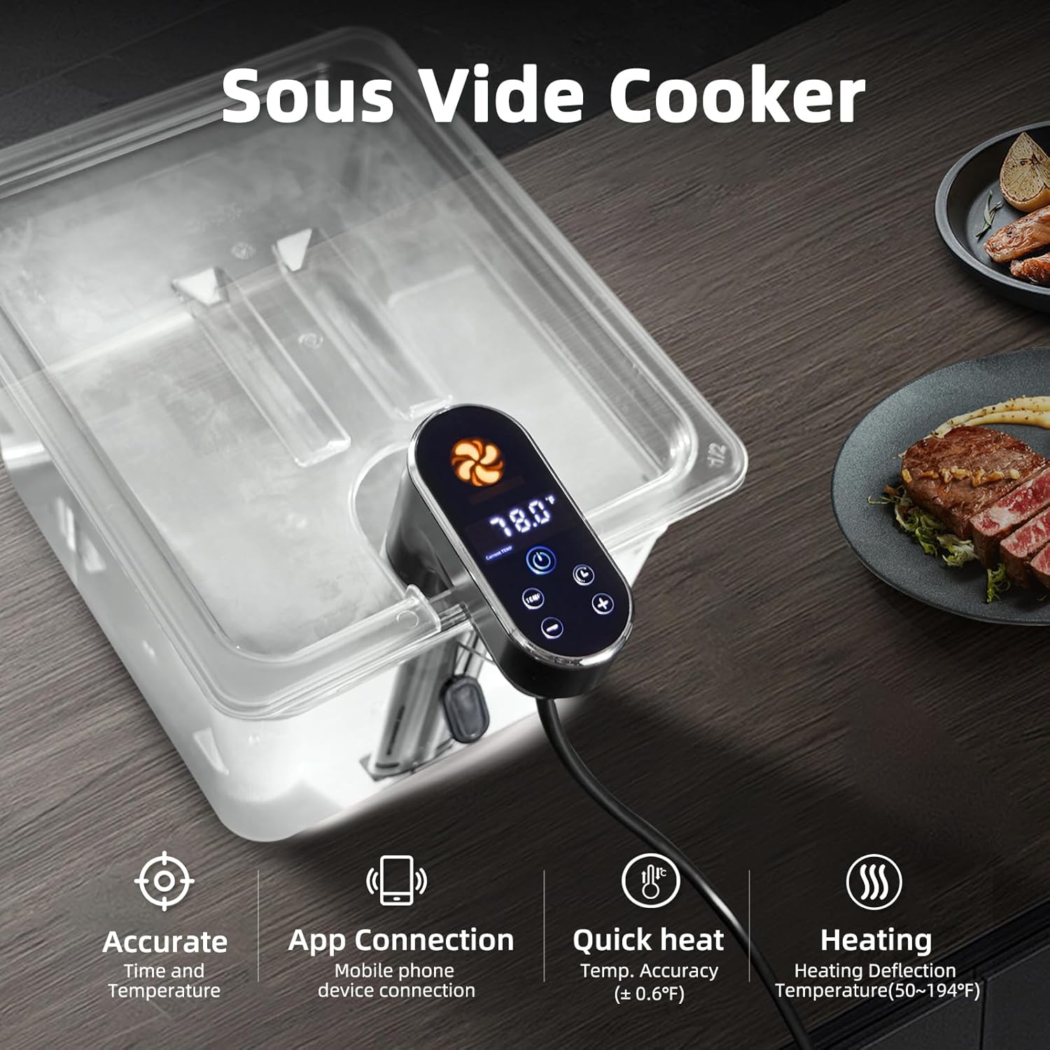 1300W Sous Vide Cooker,WIFI Sous Vide Machines,Immersion Circulator,Precision Cooker,Recipes,Accurate Temperature and Time Control,IPX7 Waterproof,Ultra Quiet,Fast Heating,APP Recipes Timer - Image 4