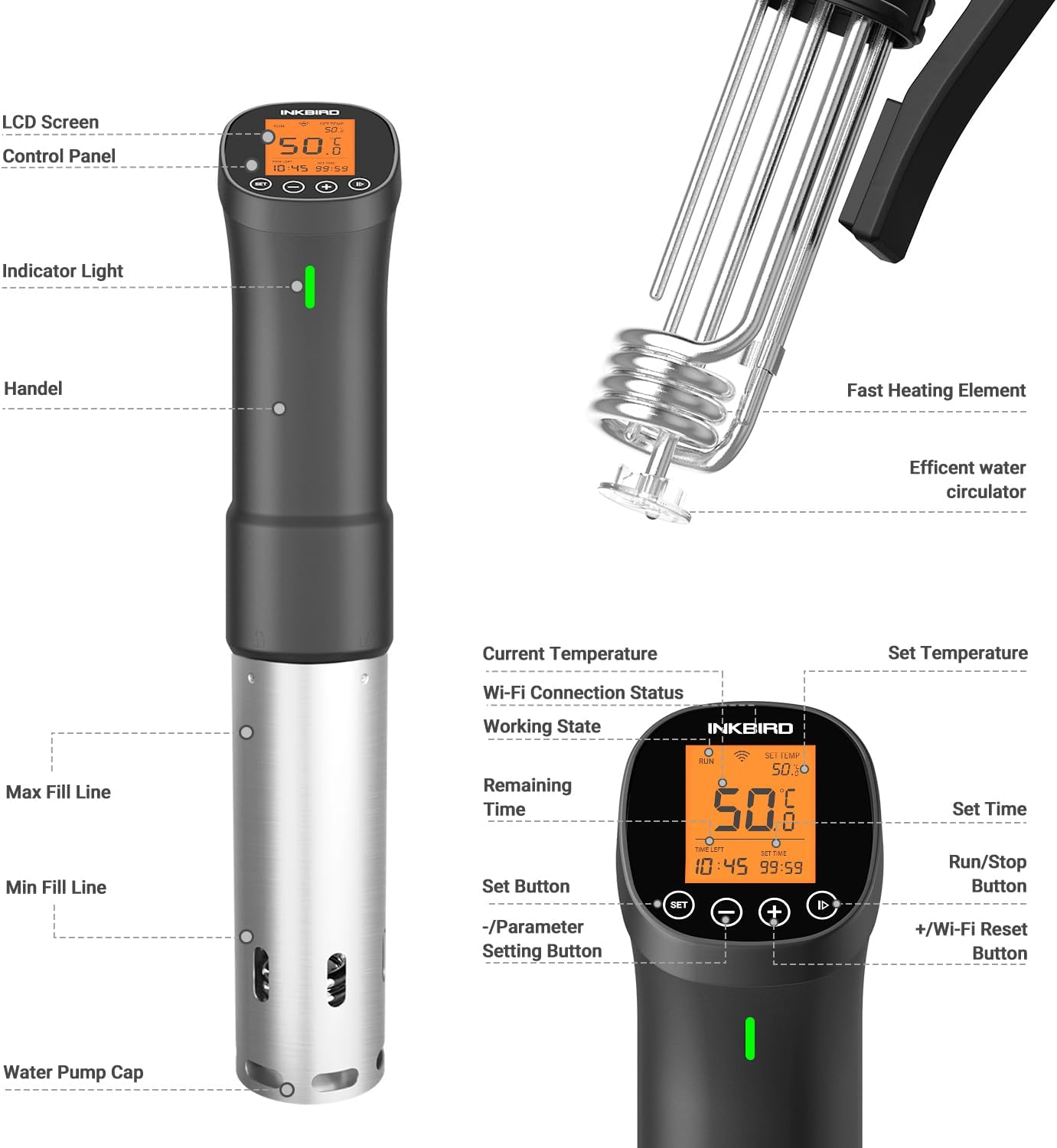 INKBIRD Wifi Sous Vide Cooker, 1000W Sous Vide Machine, Remote Control Immersion Circulator with APP Recipes Timer Alarm Mobile Notification 3D Water Heating Ultra-Quiet - Image 6