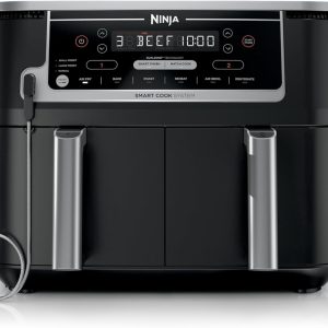 Ninja DZ550 Foodi 10 Quart 6-in-1 DualZone Smart XL Air Fryer with 2 Independent Baskets, Thermometer for Perfect Doneness, Match Cook & Smart Finish to Roast, Dehydrate & More, Grey