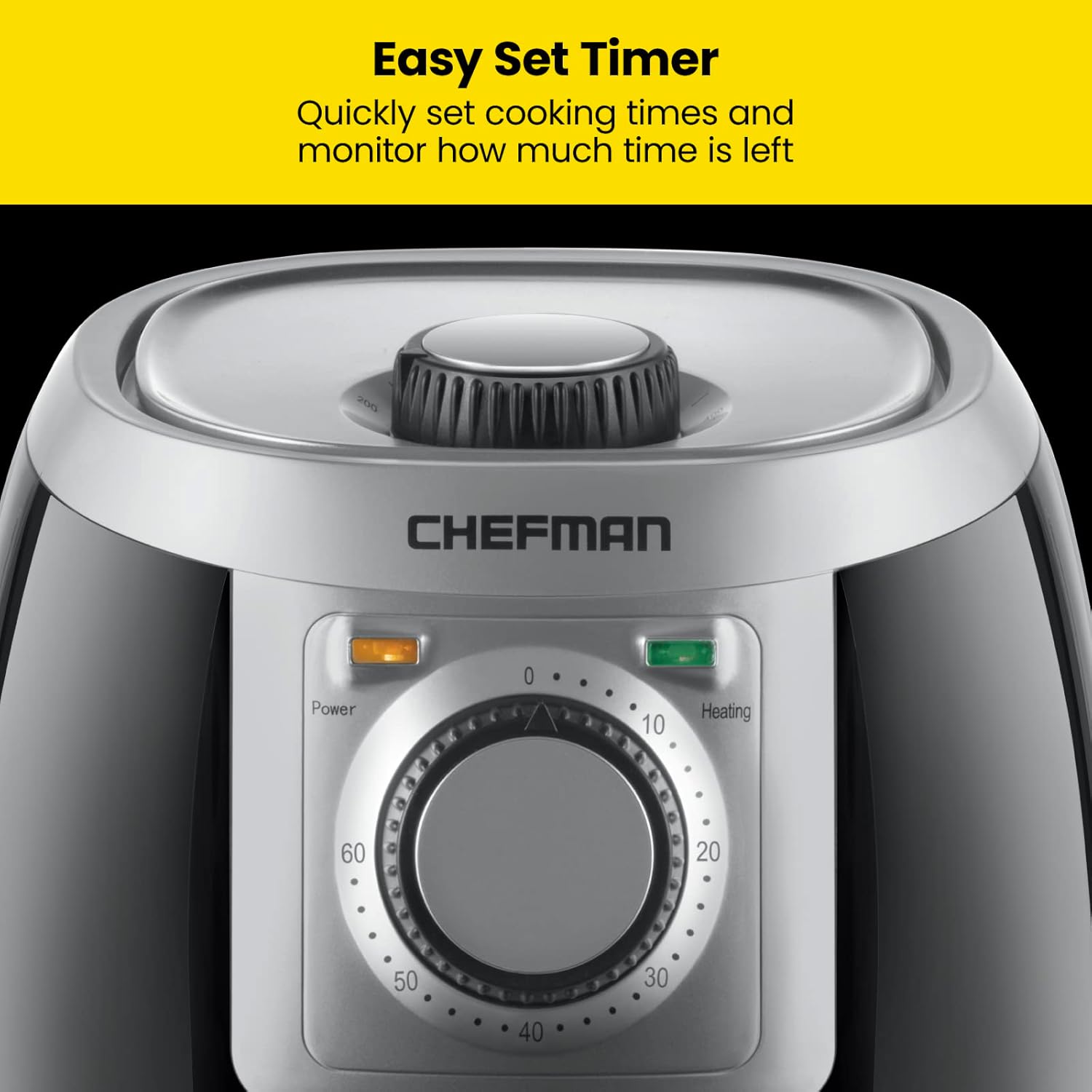 CHEFMAN Small, Compact Air Fryer Healthy Cooking, 2 Qt, Nonstick, User Friendly and Adjustable Temperature Control w/ 60 Minute Timer & Auto Shutoff, Dishwasher Safe Basket, BPA - Free, Black - Image 4