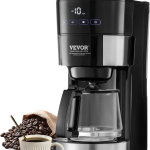 VEVOR Coffee Maker with Grinder, 10 Cup Coffee Machine, Grind and Brew Coffee Maker with 3 Brew Strength Control, Adjustable Grinding Coarseness, for Home Office Restaurant
